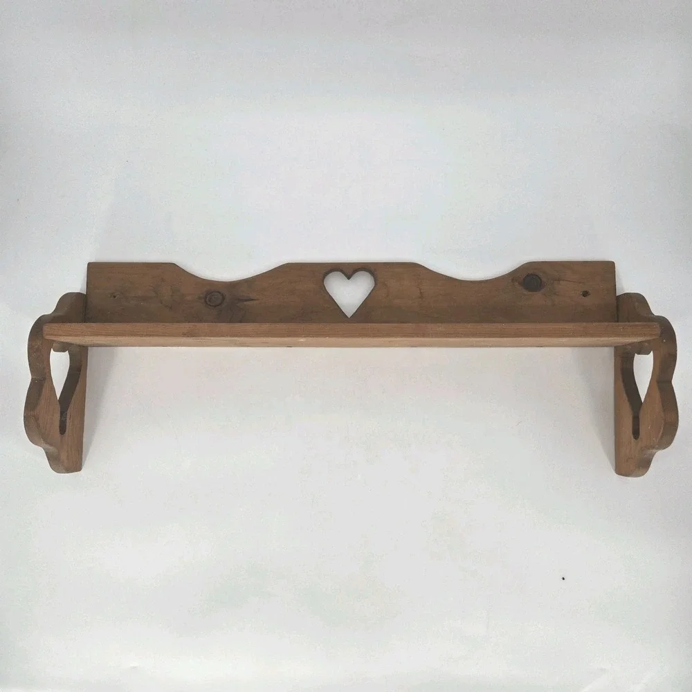 Vintage Wood Wall Shelf Heart Cutout Rustic Country Farmhouse 31